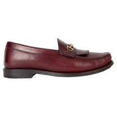 CELINE burgundy leather TRIOMPHE CHAIN FRINGE Loafers Shoes 36.5