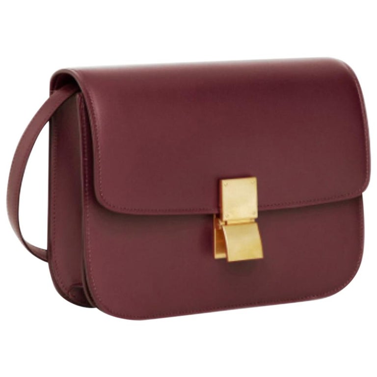 Celine Burgundy Medium Classic bag in box calfskin For Sale at