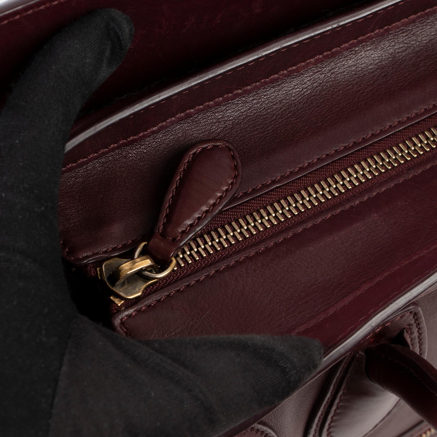 Black Celine Burgundy Mini Luggage Handbag