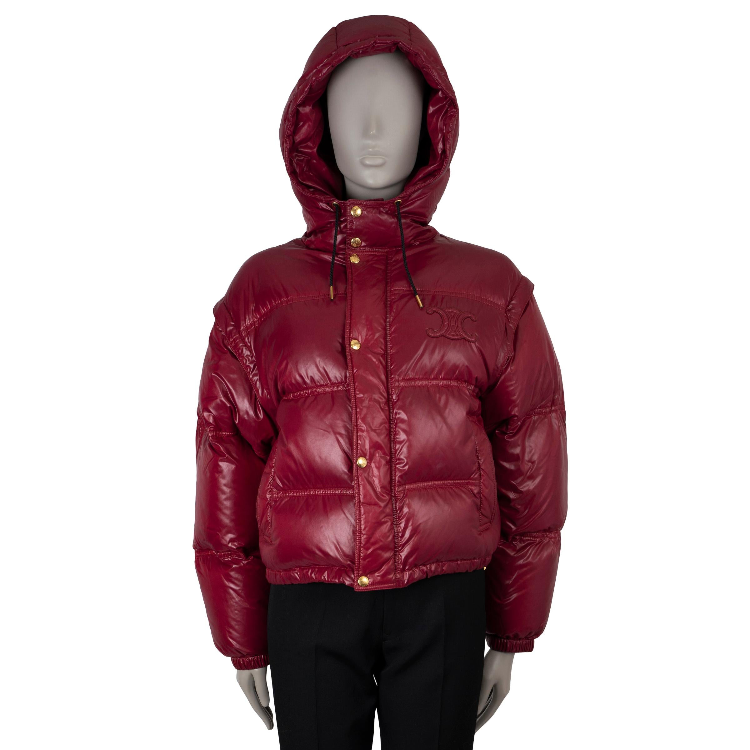 CELINE burgundy nylon 2022 CONVERTIBLE DOWN PUFFER Vest Jacket 36 XS In Good Condition In Zürich, CH