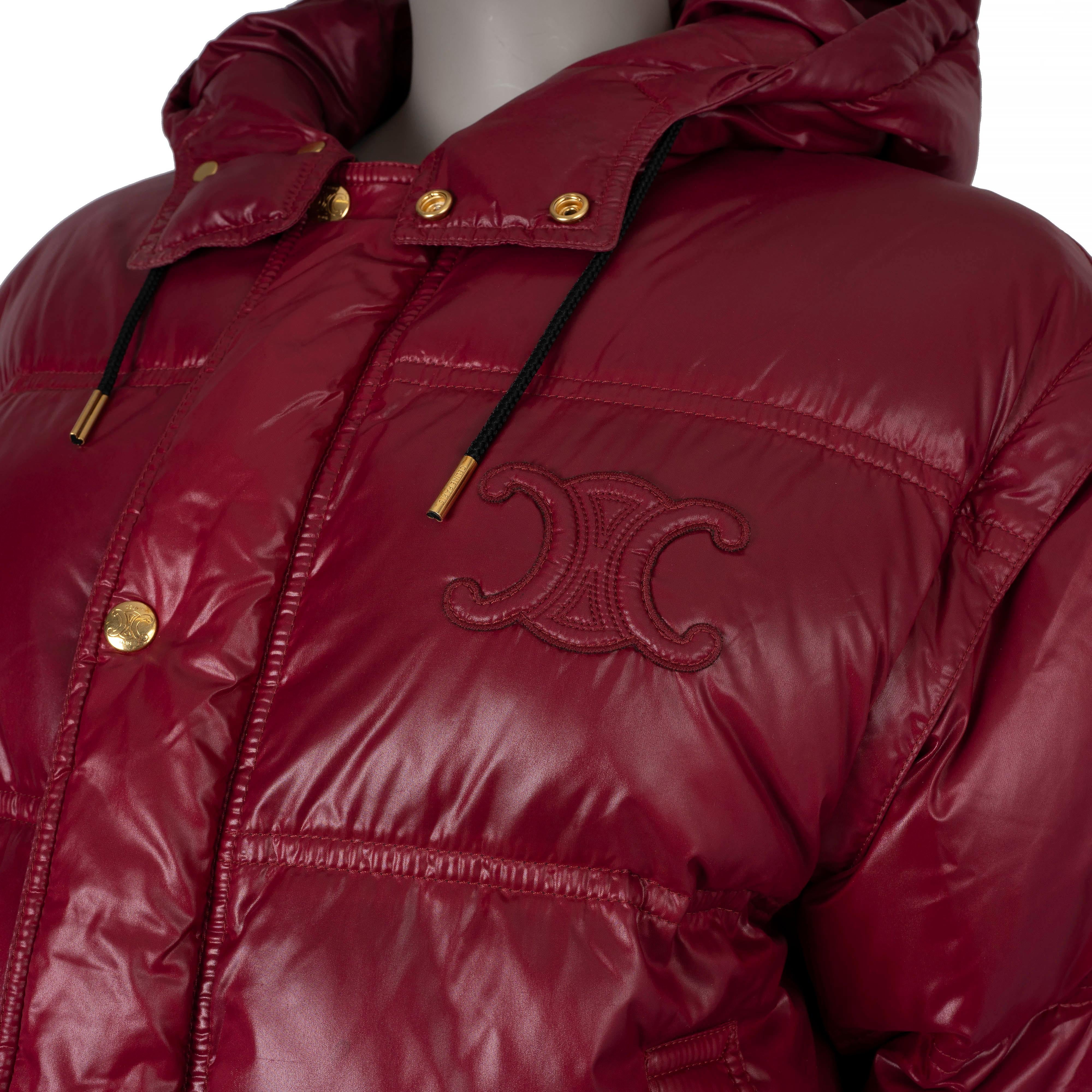 CELINE burgundy nylon 2022 CONVERTIBLE DOWN PUFFER Vest Jacket 36 XS 1
