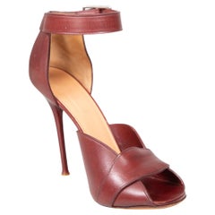 Céline Burgundy Open Toe Leather Sandals Size IT 40.5