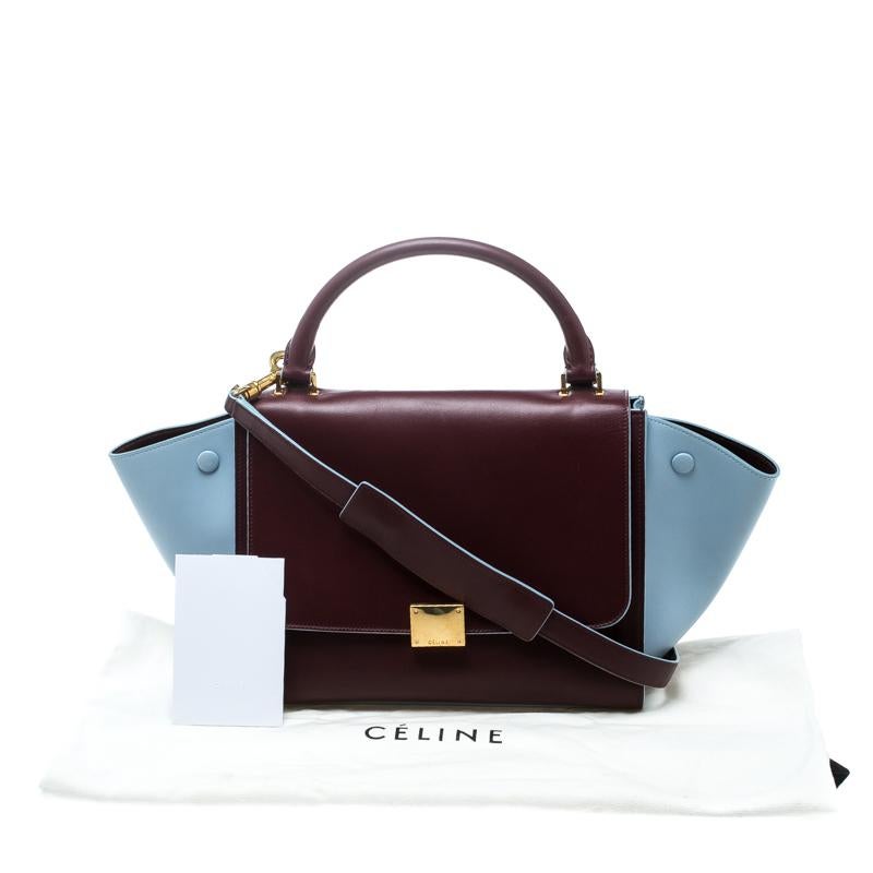 Celine Burgundy/Pastel Blue Leather Small Trapeze Bag 4