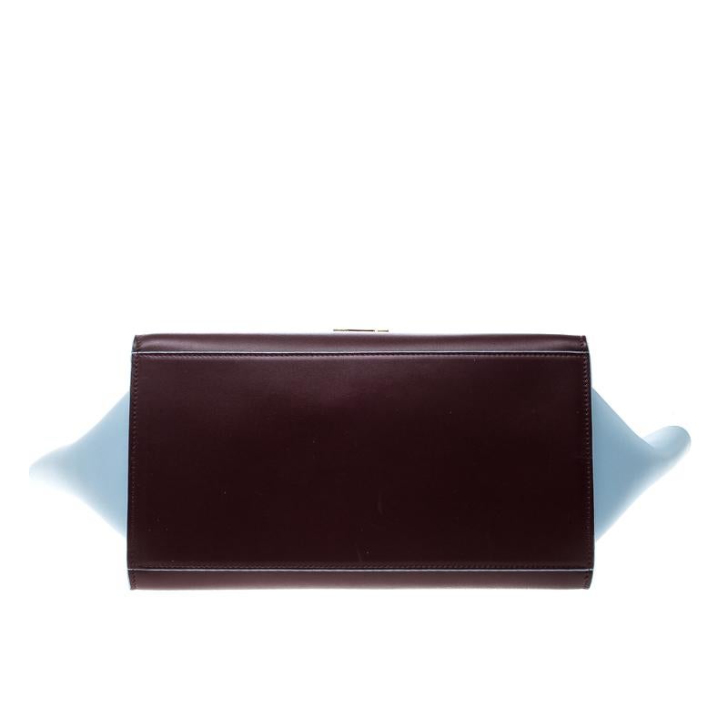 Black Celine Burgundy/Pastel Blue Leather Small Trapeze Bag