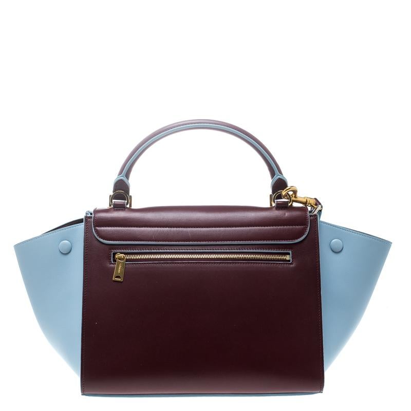 Celine Burgundy/Pastel Blue Leather Small Trapeze Bag 3