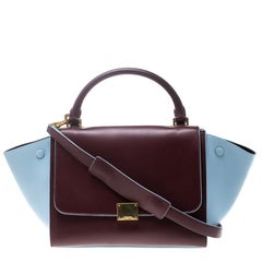 Celine Burgundy/Pastel Blue Leather Small Trapeze Bag