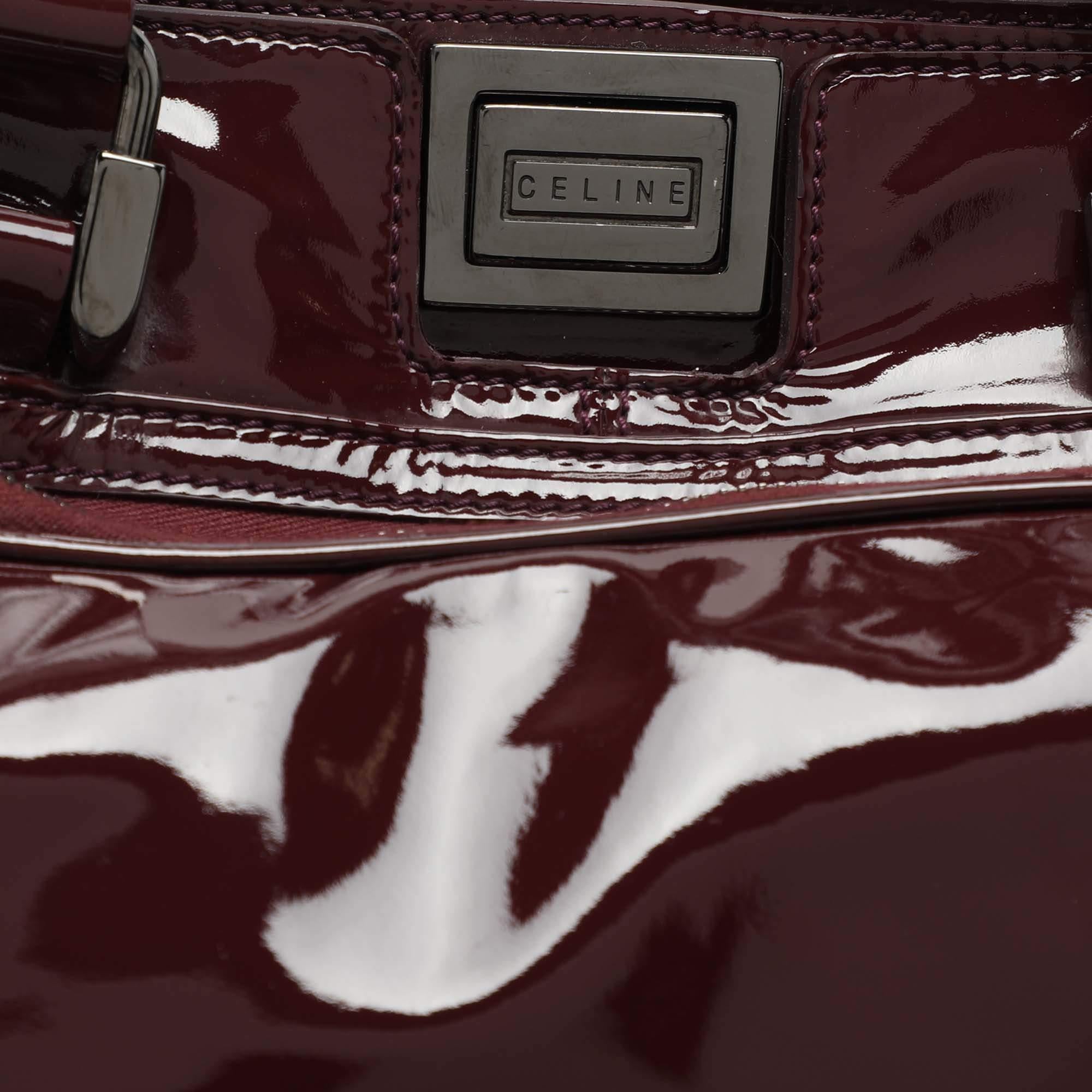 Celine Burgundy Patent Leather Front Pocket Satchel 2