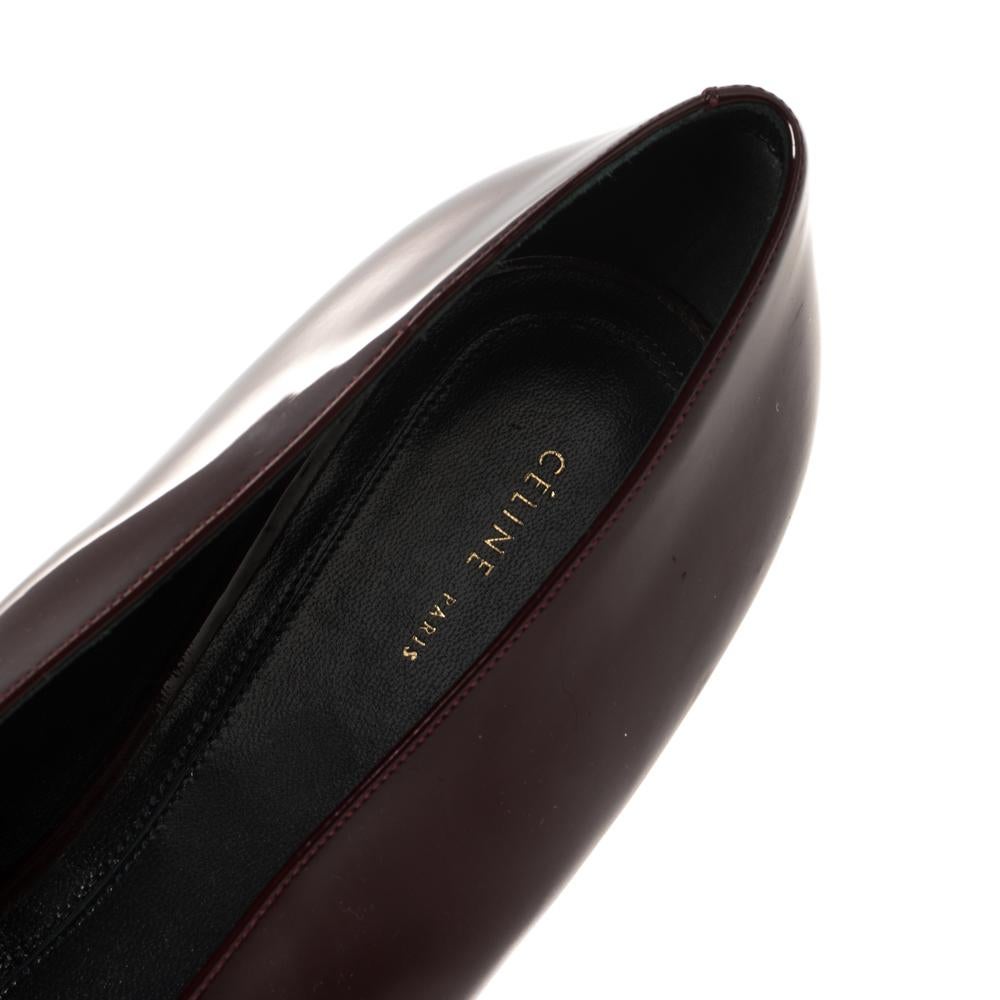 Black Celine Burgundy Patent Leather V Neck Pointed Toe Flats Size 40