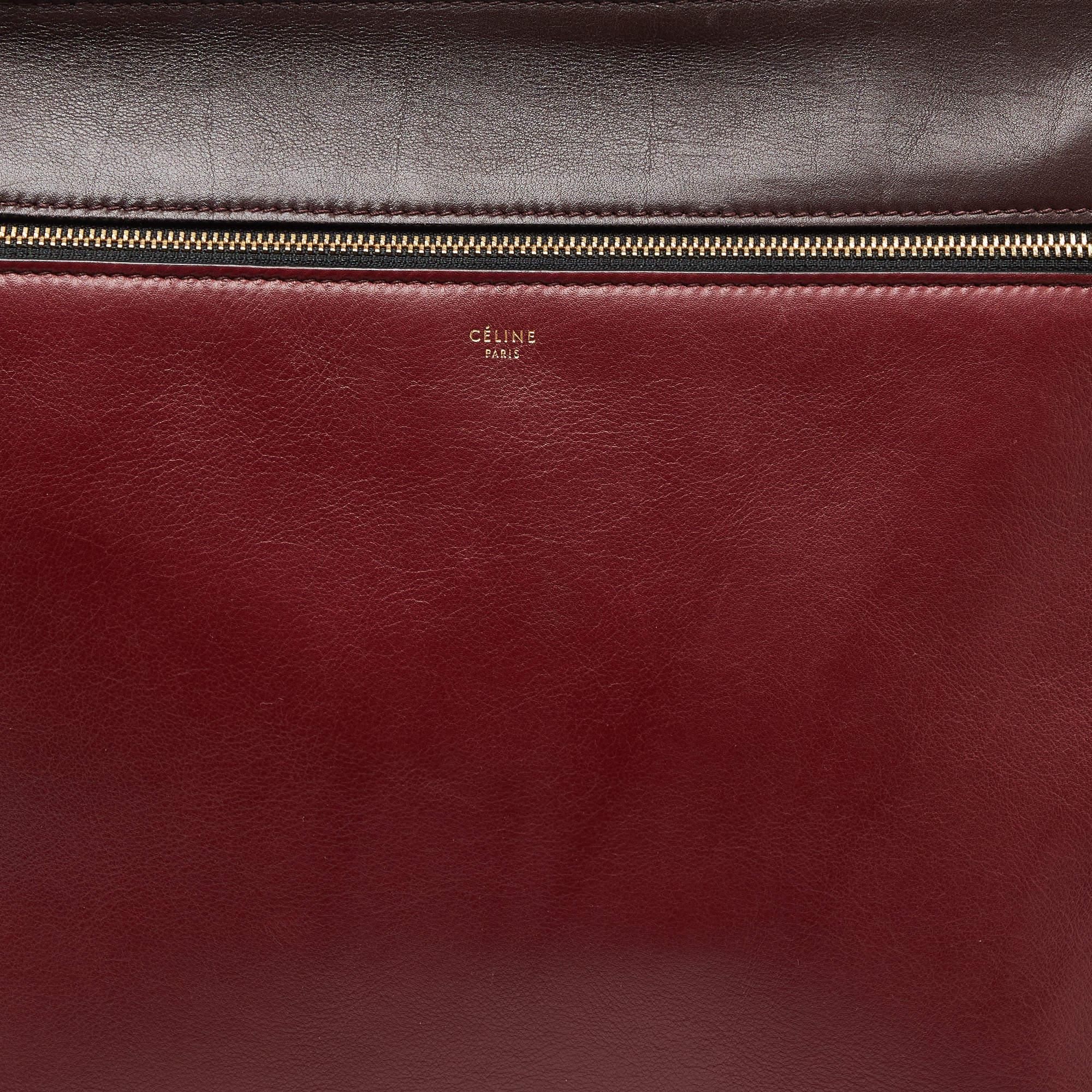Celine Burgundy/Red Leather Large Edge Top Handle Bag In Good Condition In Dubai, Al Qouz 2