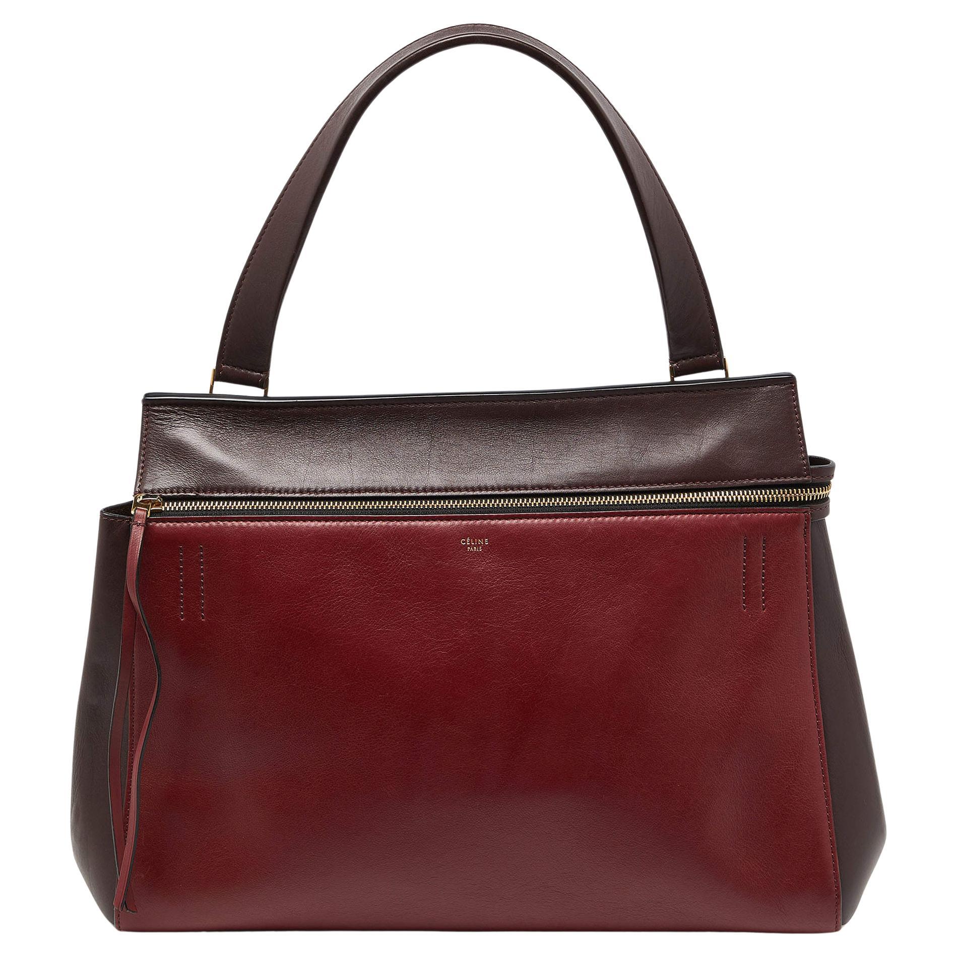 Celine Burgundy/Red Leather Large Edge Top Handle Bag