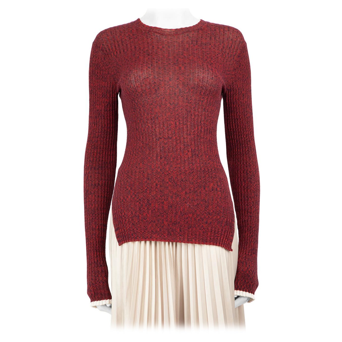 Céline Burgundy Ribbed Knit Top Size S