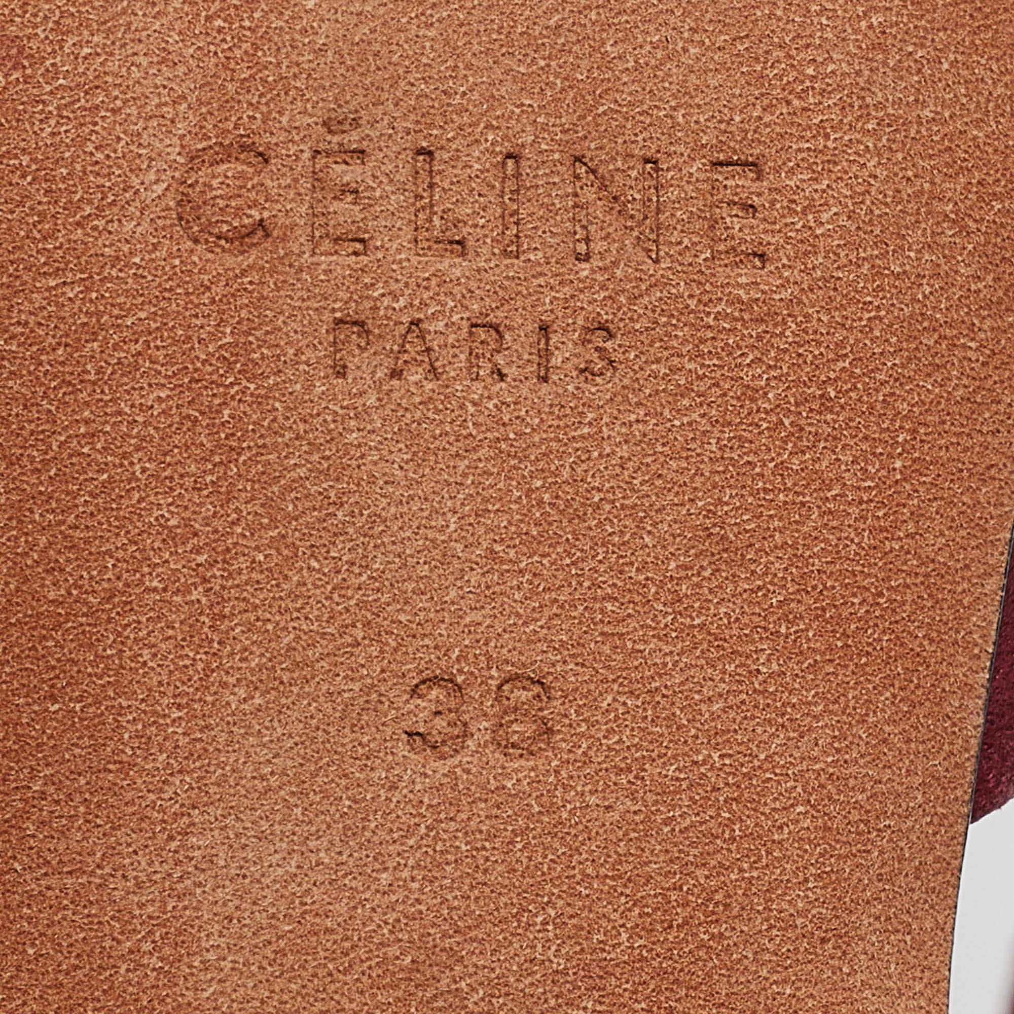 Celine Burgundy/Silver Leather Ankle Strap Sandals Size 38 For Sale 3