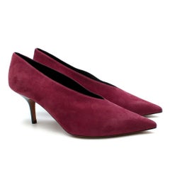 Celine Burgundy Suede V-Neck Pumps - Size EU 40.5