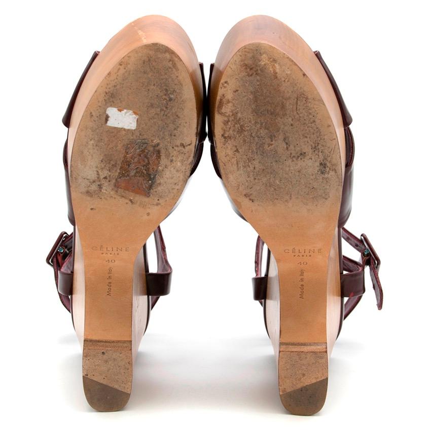 Celine Burgundy Wooden Wedges US 10 In Good Condition In London, GB