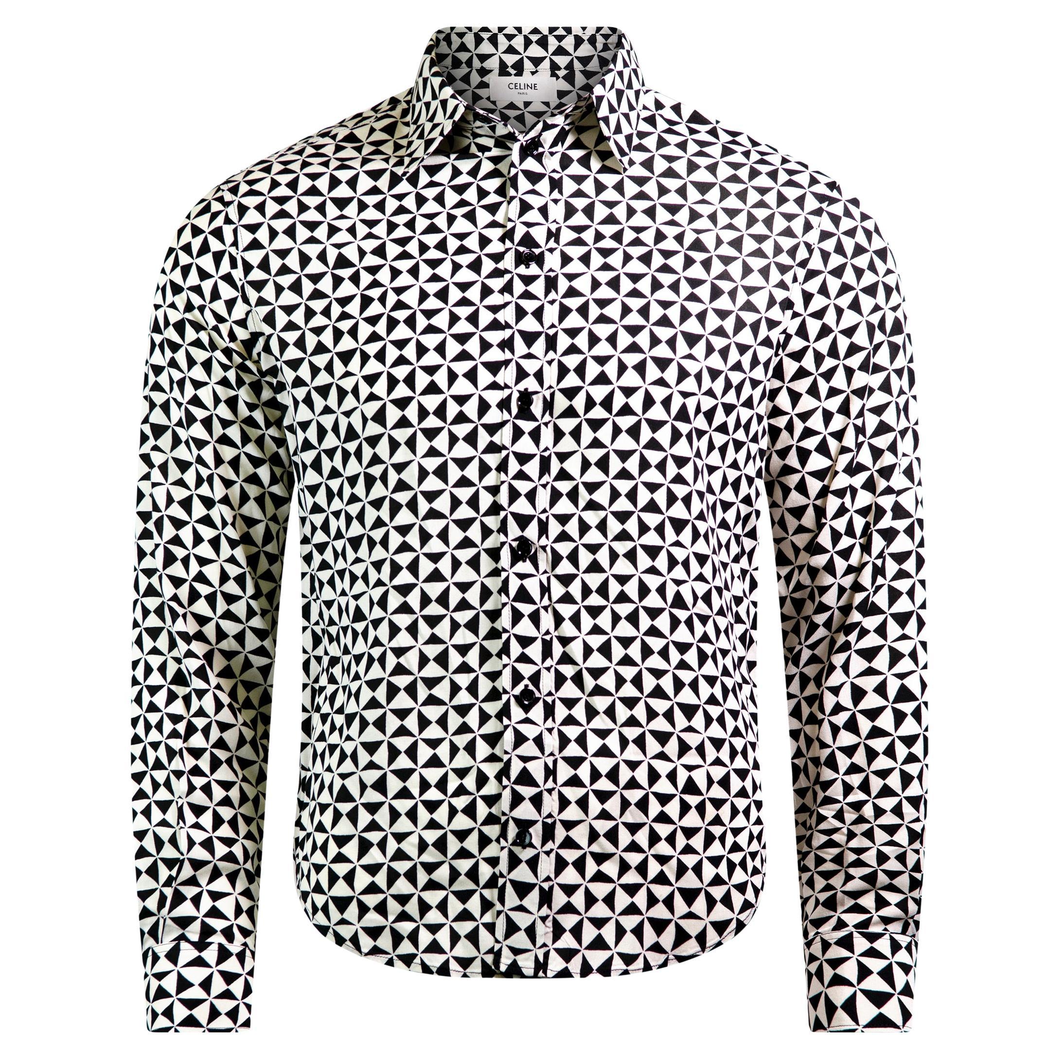 CELINE BY HEDI SLIMANE 70's Inspired Monochrome Shirt For Sale