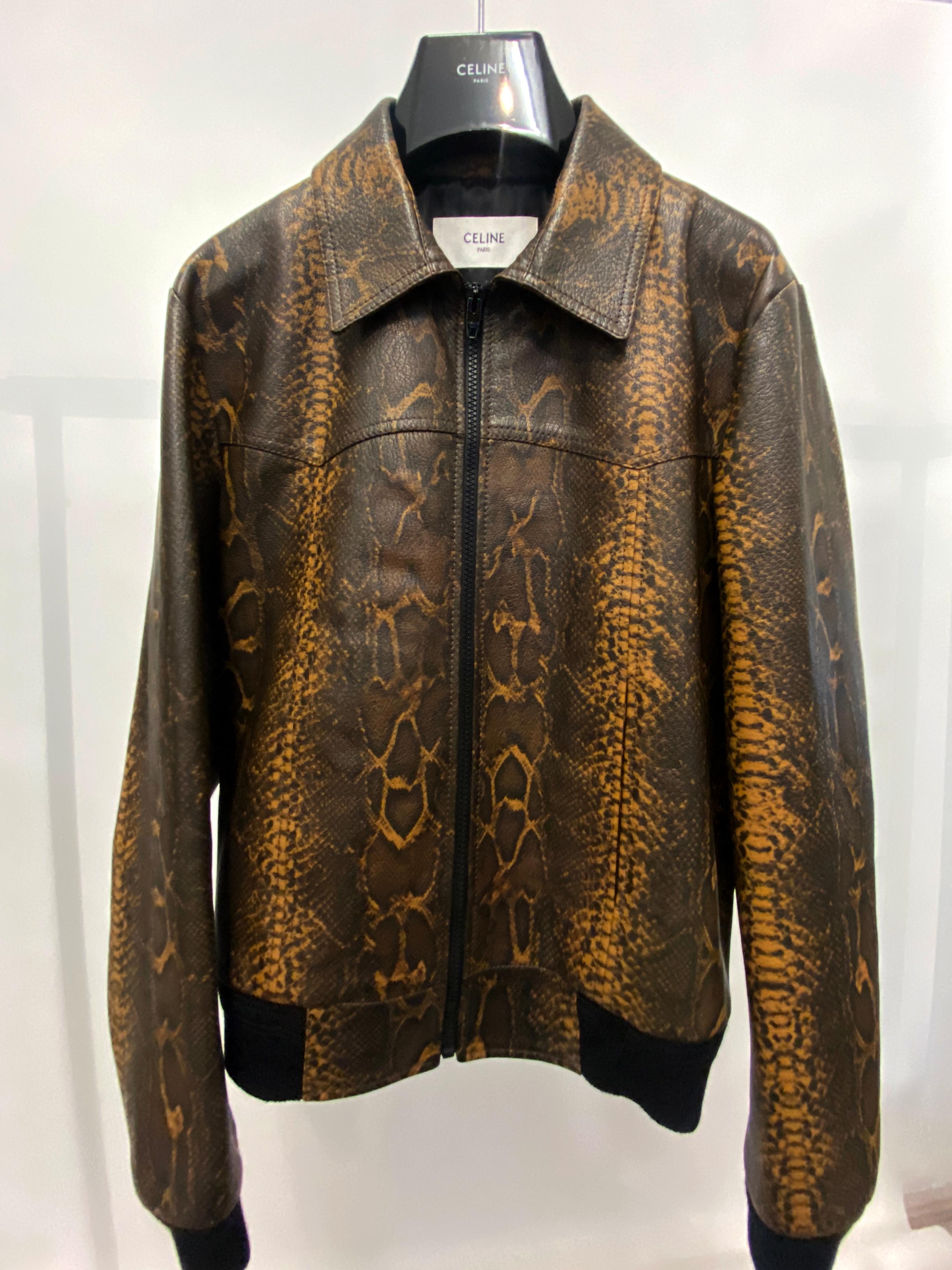 CELINE BY HEDI SLIMANE F/W2019 Rare Runway Snakeskin Print Leather Jacket For Sale 3