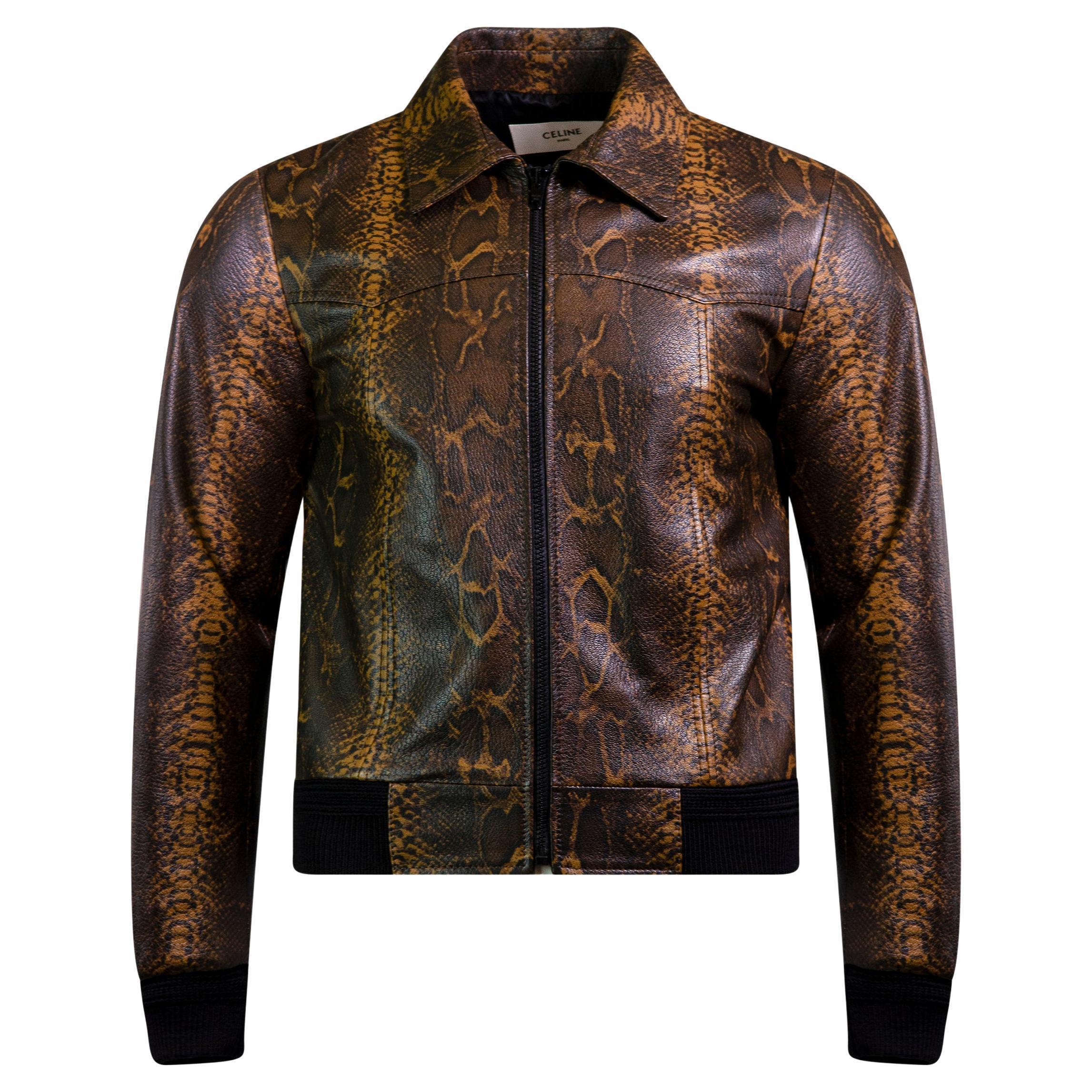 CELINE BY HEDI SLIMANE Rare veste de défilé en cuir imprimé peau de serpent F/W2019