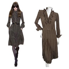Celine by Hedi Slimane Fall 2020 Runway Look 15 Polka Dot Silk Dress FR 36