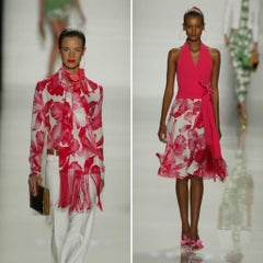 CELINE by MICHAEL KORS 2004 Vintage Runway Floral Skirt Set Pink Fuchsia White