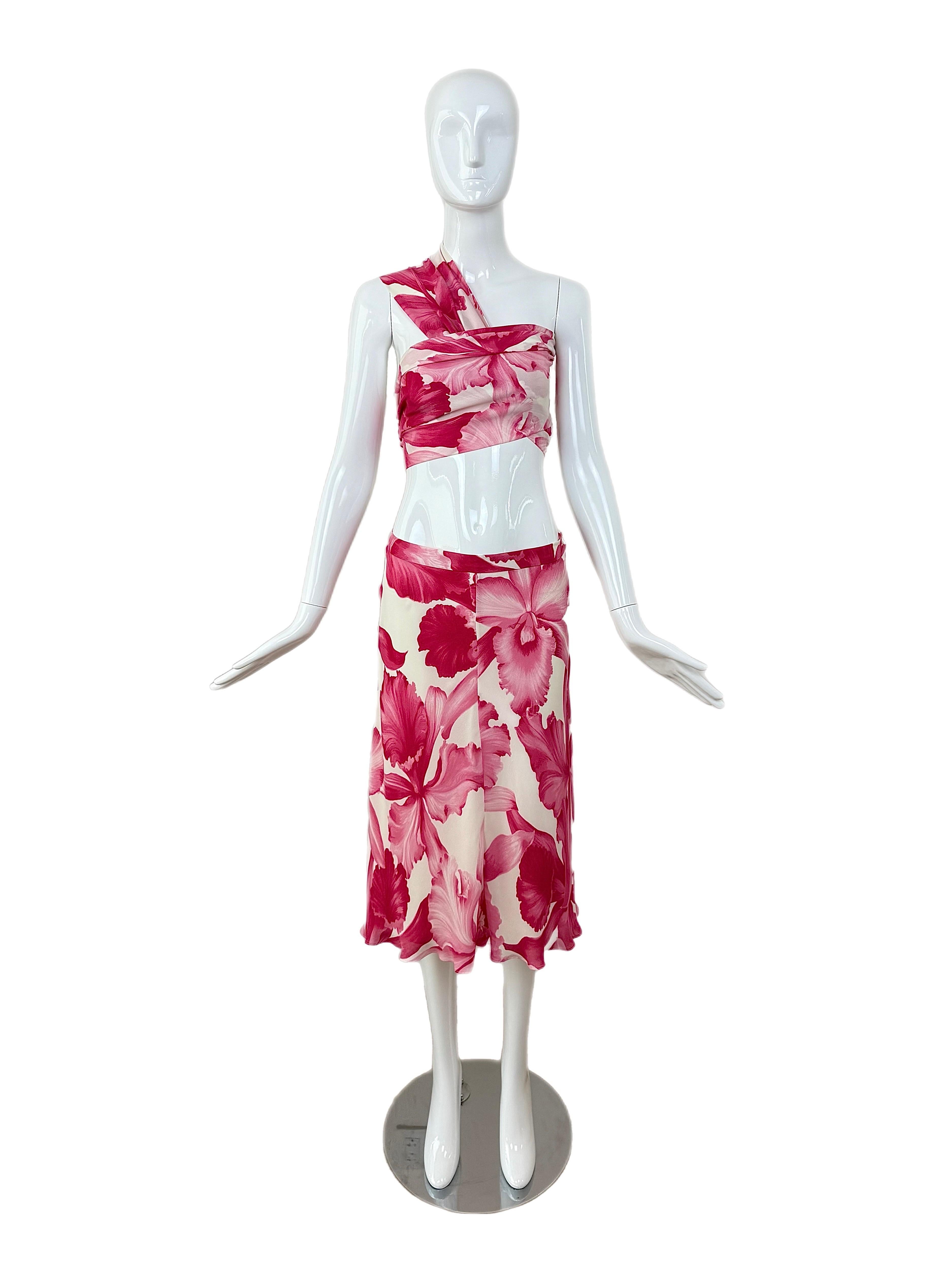 Gray CELINE by MICHAEL KORS 2004 Vintage Runway Floral Skirt Set Pink Fuchsia White For Sale