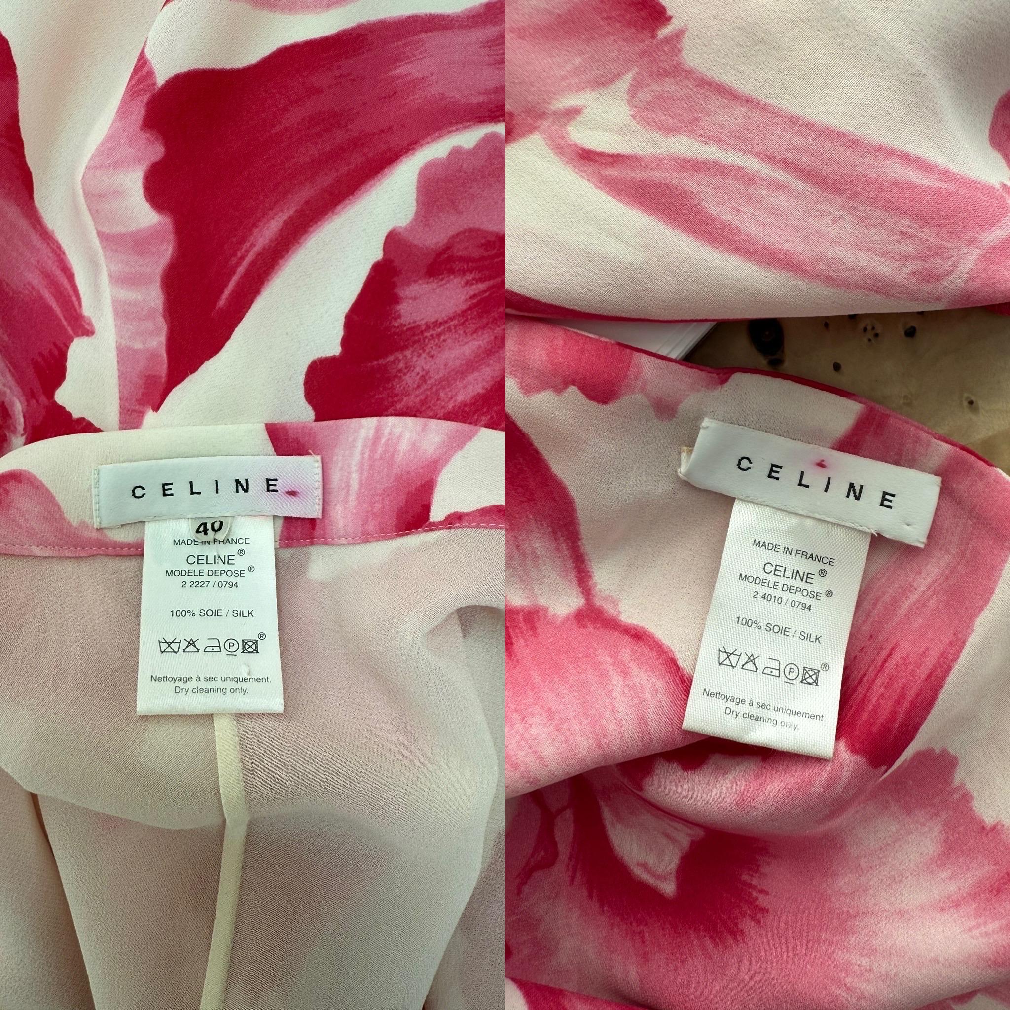 CELINE by MICHAEL KORS 2004 Vintage Runway Floral Skirt Set Pink Fuchsia White In Good Condition For Sale In Leonardo, NJ