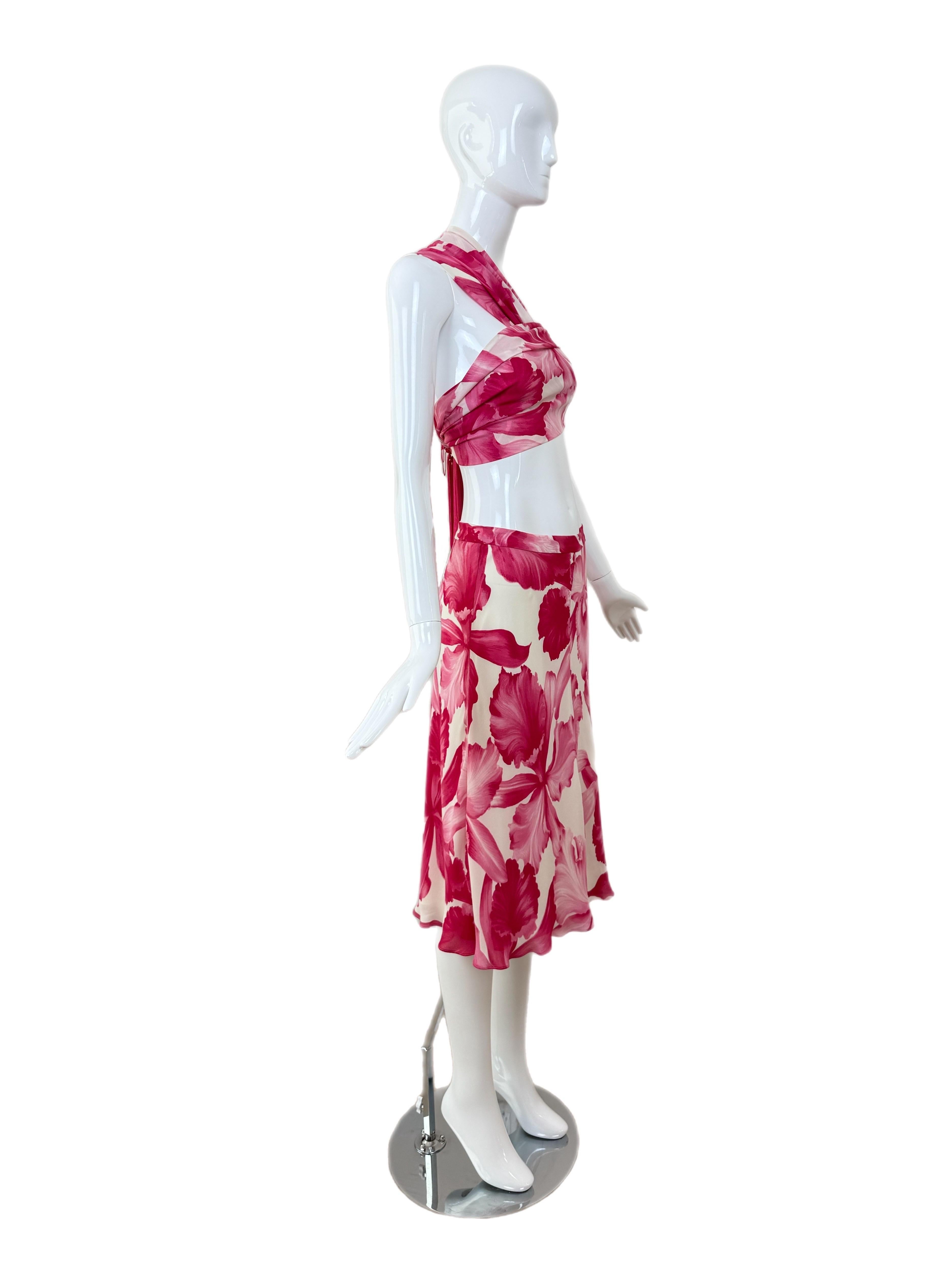 Women's CELINE by MICHAEL KORS 2004 Vintage Runway Floral Skirt Set Pink Fuchsia White For Sale