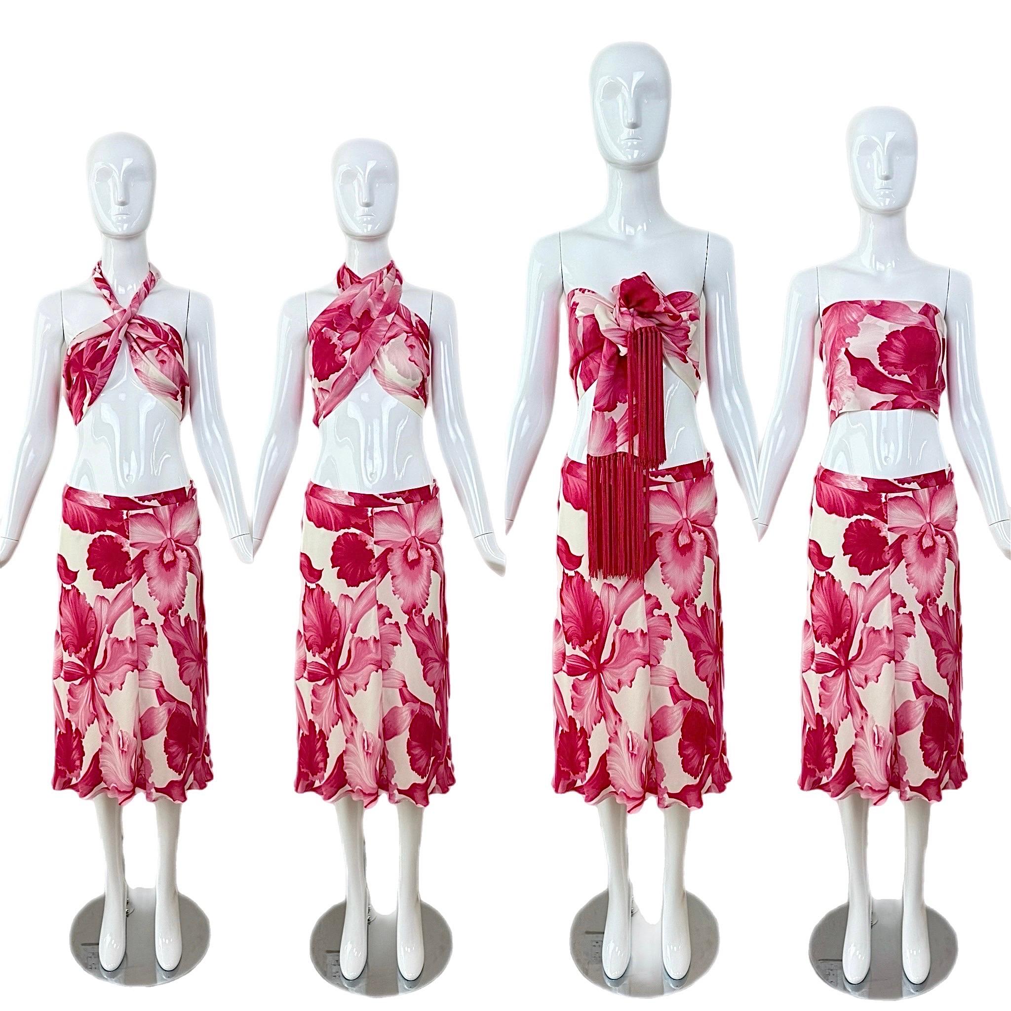 CELINE by MICHAEL KORS 2004 Vintage Runway Floral Skirt Set Pink Fuchsia White For Sale 1