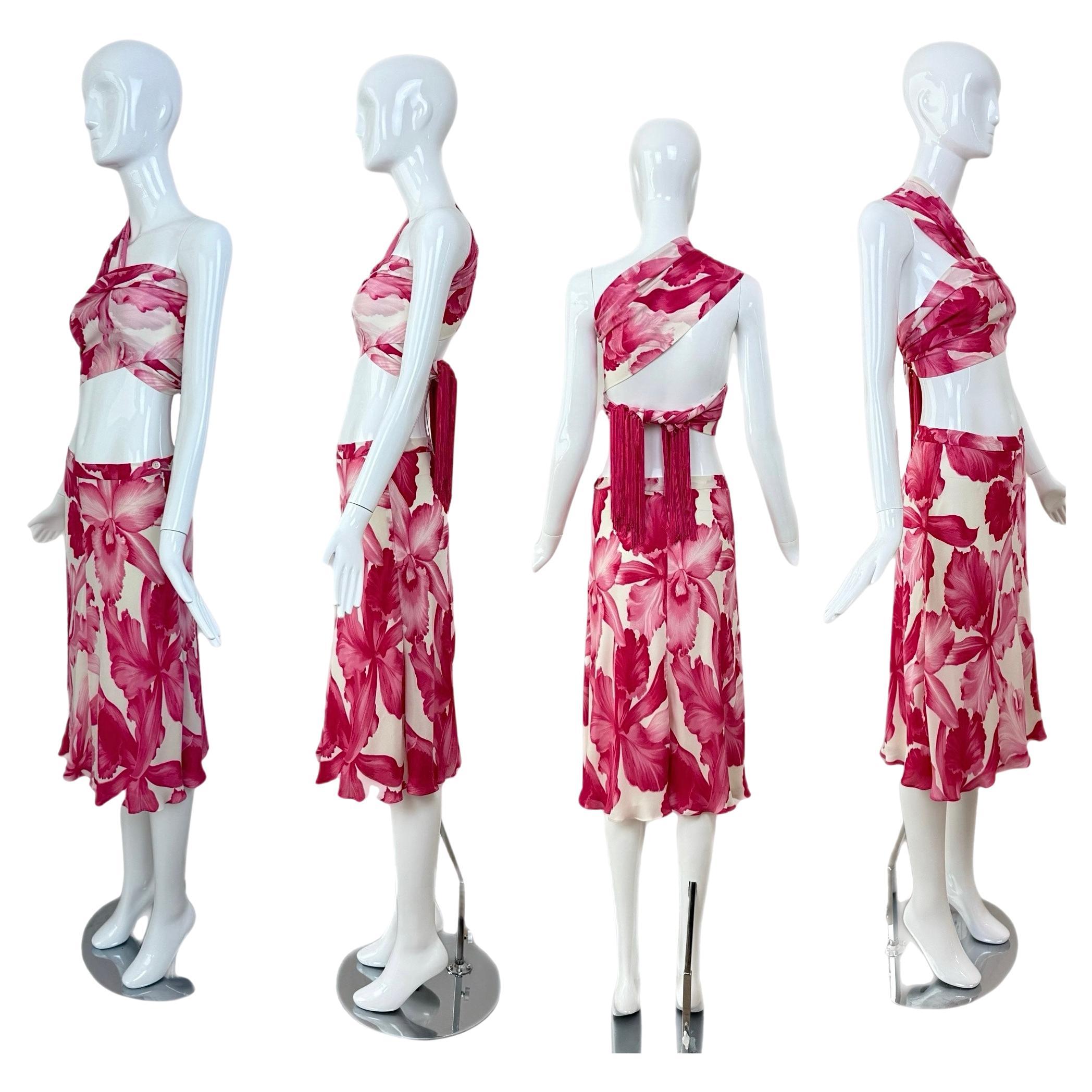 CELINE by MICHAEL KORS 2004 Vintage Runway Floral Skirt Set Pink Fuchsia White For Sale
