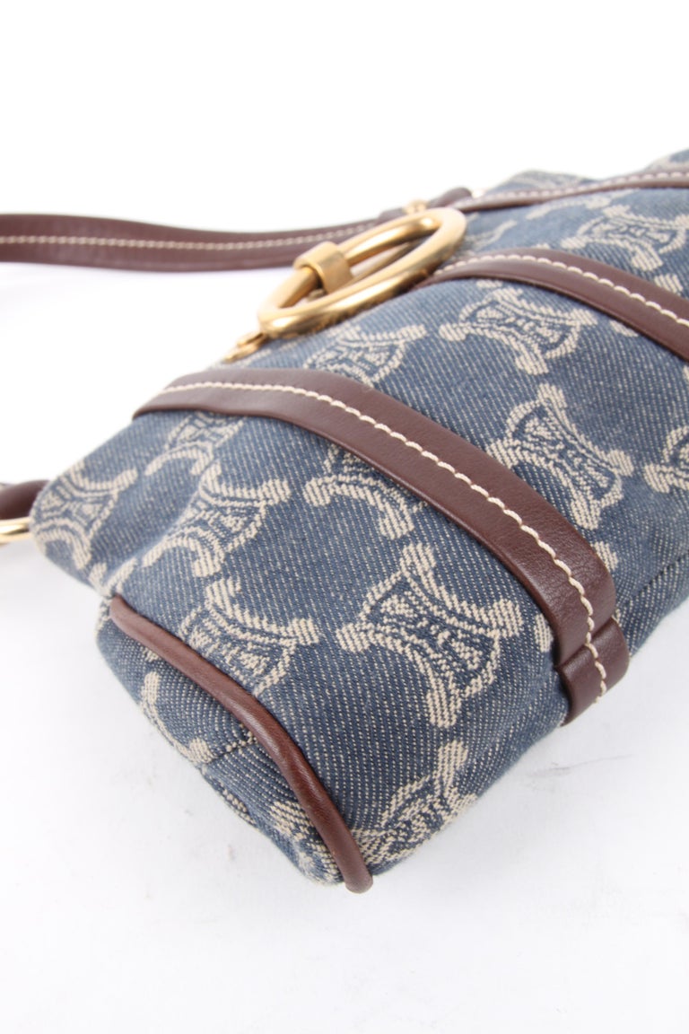 Céline by Michael Kors Blue Cotton Brown Leather Monogram Logo Shoulder