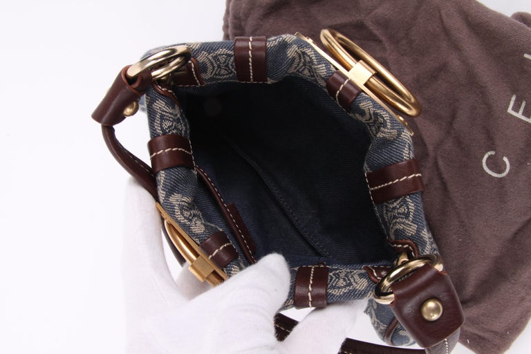Céline by Michael Kors Blue Cotton Brown Leather Monogram Logo Shoulder