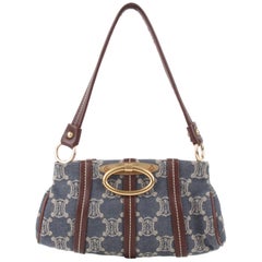   Céline by Michael Kors Blue Cotton Brown Leather Monogram Logo Shoulder Bag   