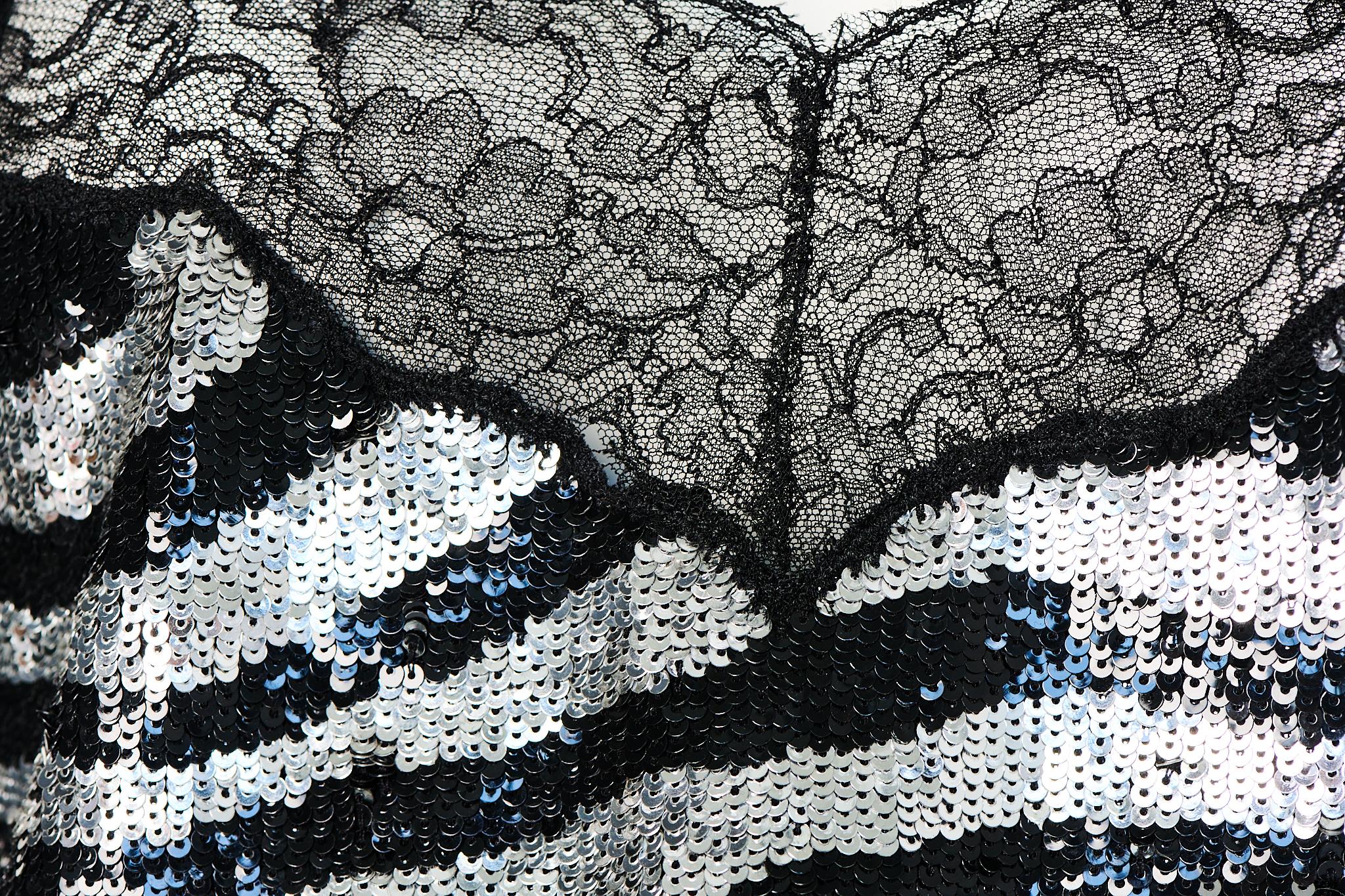Celine By Michael Kors Runway Zebra Patterned Sequins & Lace Slip Dress, FW2003 For Sale 1