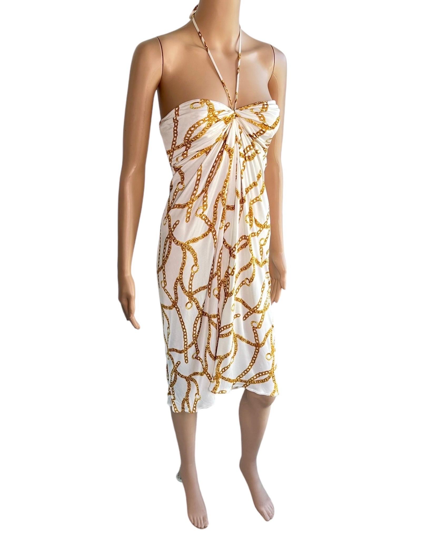 Celine by Michael Kors S/S 2004 Gold Chain Logo Print Halter Dress For Sale 5