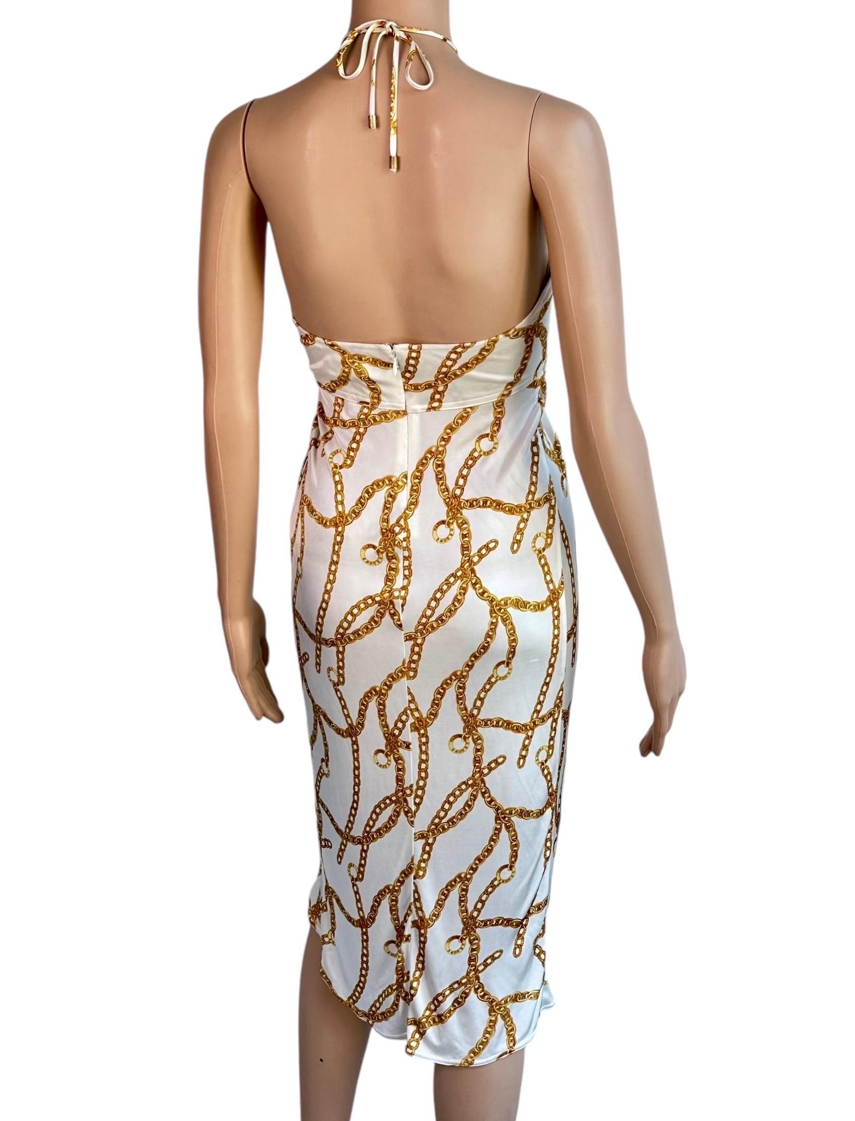 Celine by Michael Kors S/S 2004 Gold Chain Logo Print Halter Dress For Sale 6