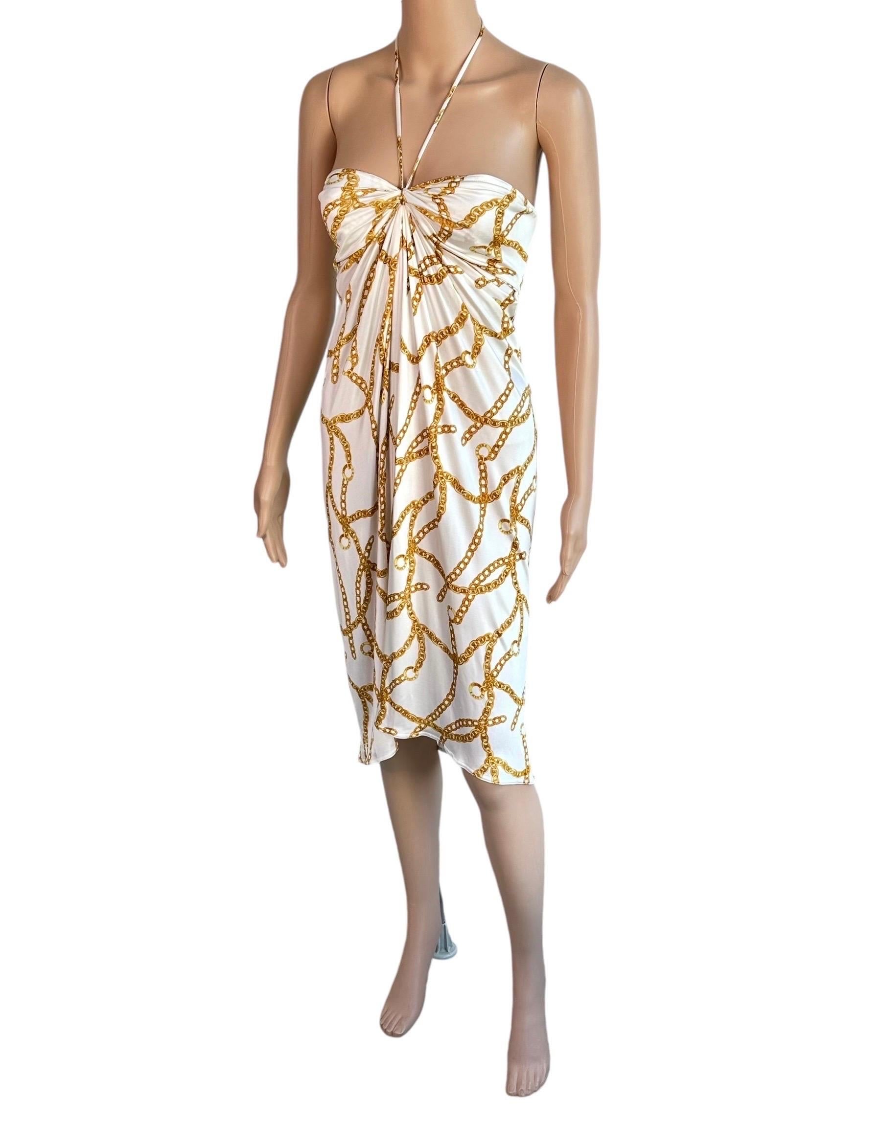 Celine by Michael Kors S/S 2004 Gold Chain Logo Print Halter Dress For Sale 7