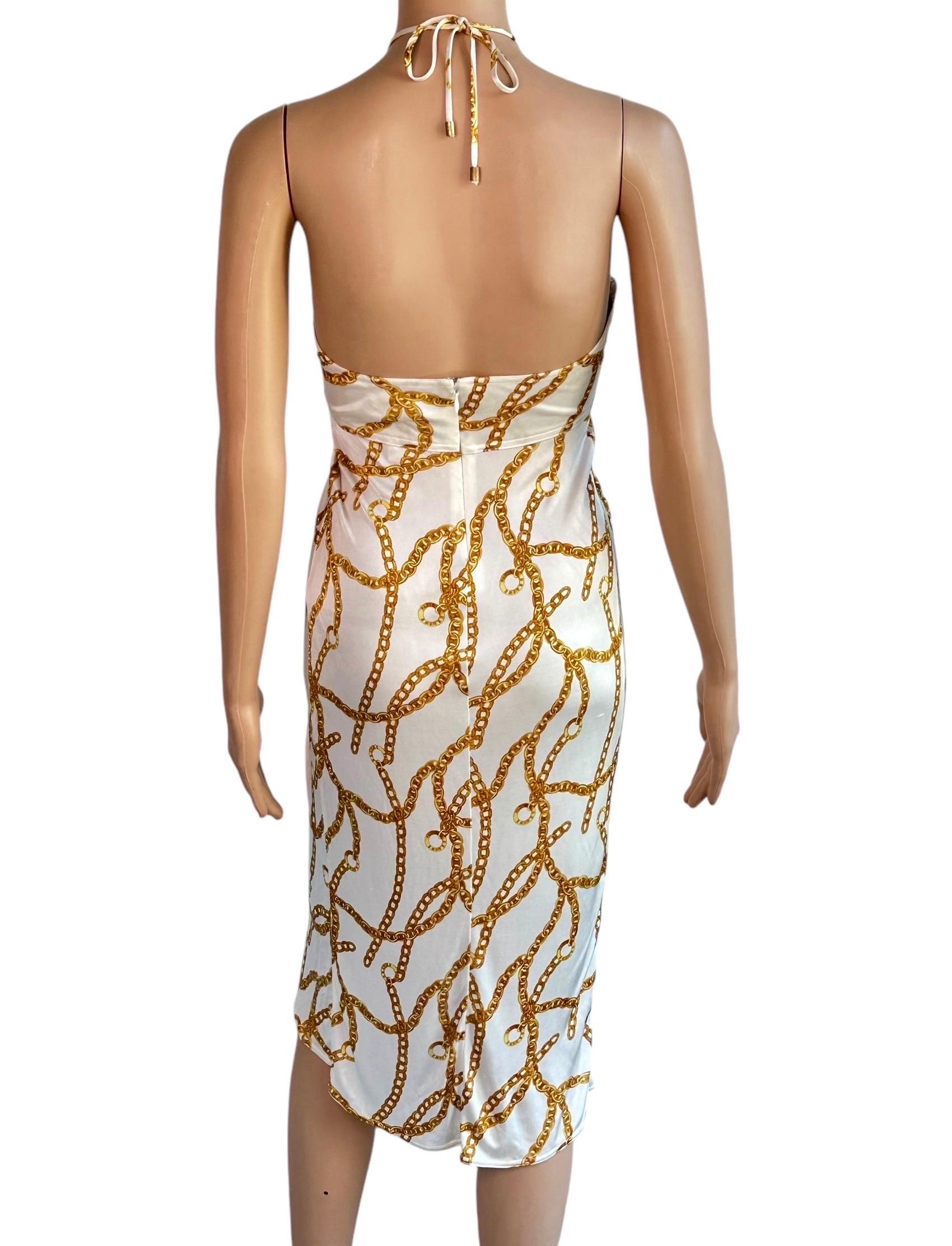 Celine by Michael Kors S/S 2004 Gold Chain Logo Print Halter Dress For Sale 8