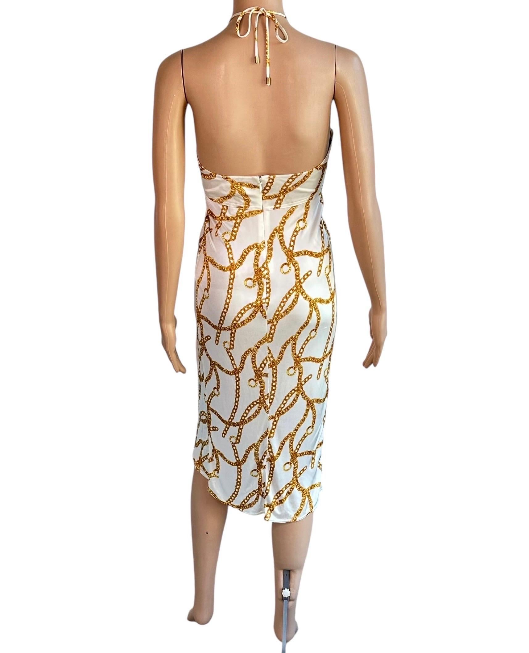 Celine by Michael Kors S/S 2004 Gold Chain Logo Print Halter Dress For Sale 9