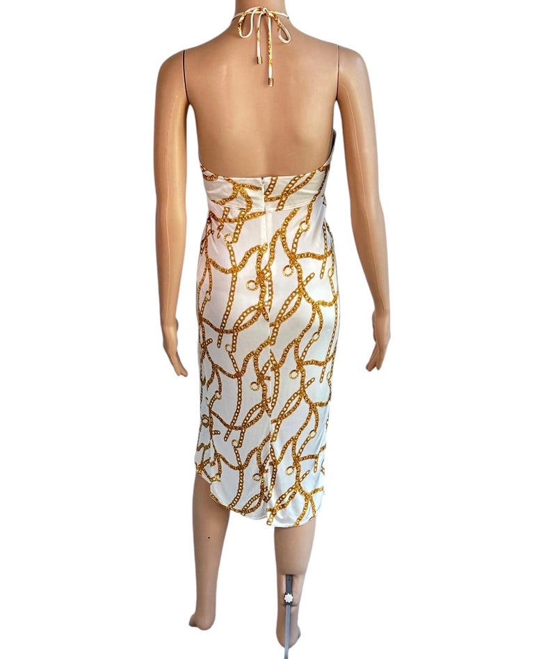 Celine by Michael Kors S/S 2004 Gold Chain Logo Print Halter Dress For Sale  at 1stDibs