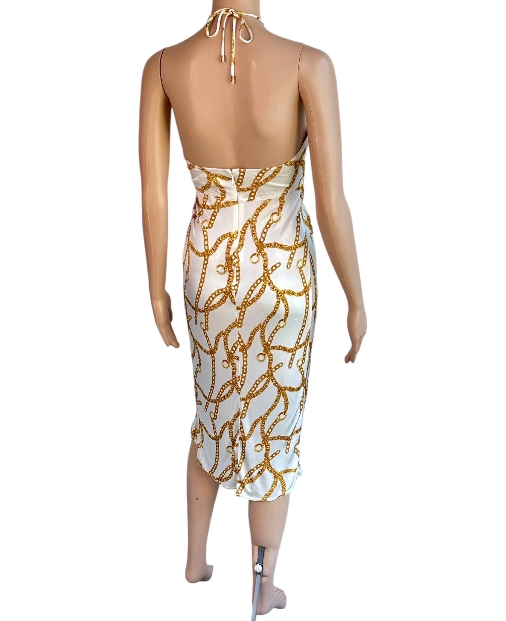 Celine by Michael Kors S/S 2004 Gold Chain Logo Print Halter Dress For Sale 10