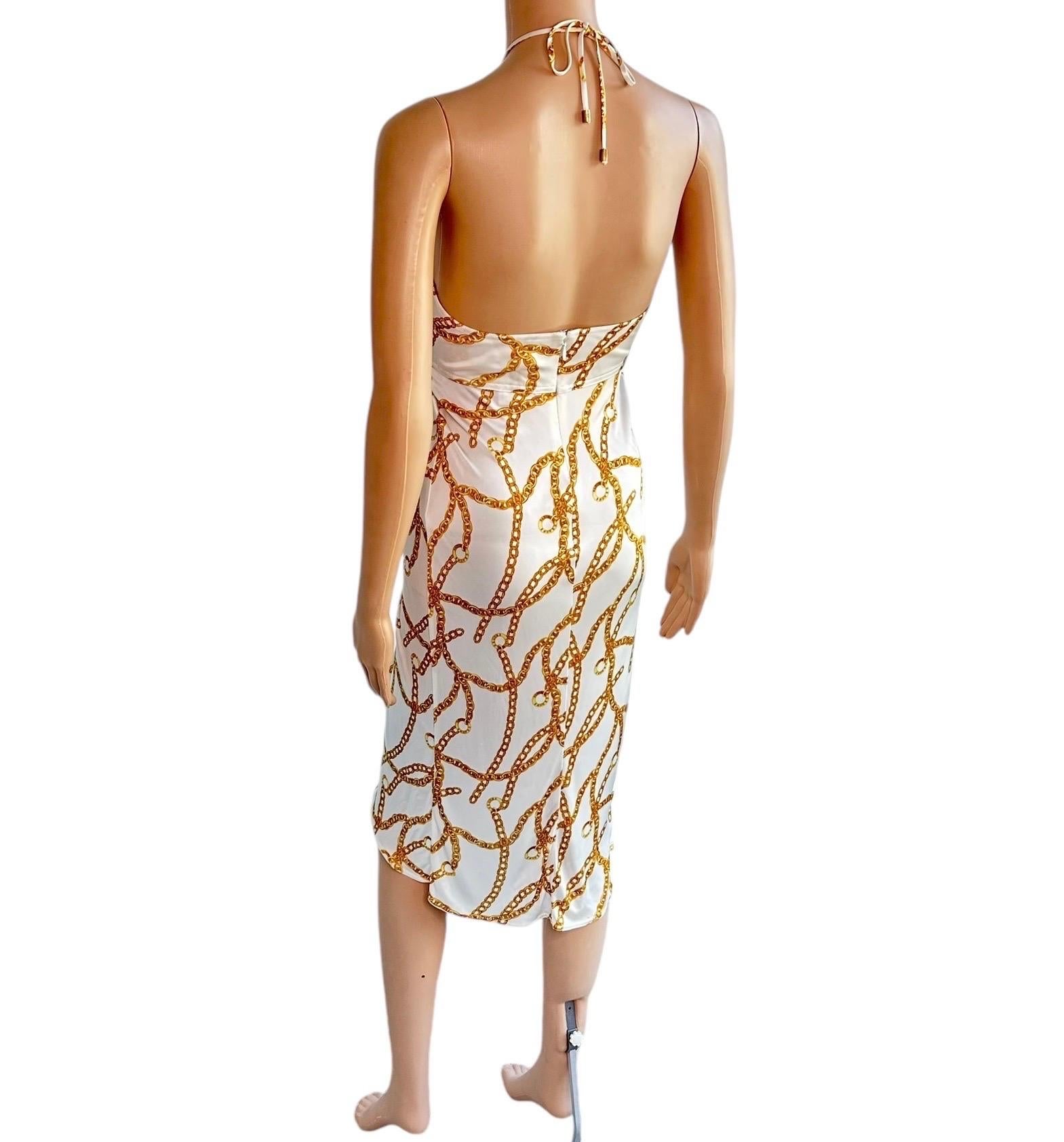 Celine by Michael Kors S/S 2004 Gold Chain Logo Print Halter Dress For Sale 11