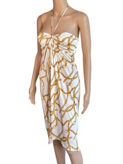 Celine by Michael Kors S/S 2004 Gold Chain Logo Print Halter Dress