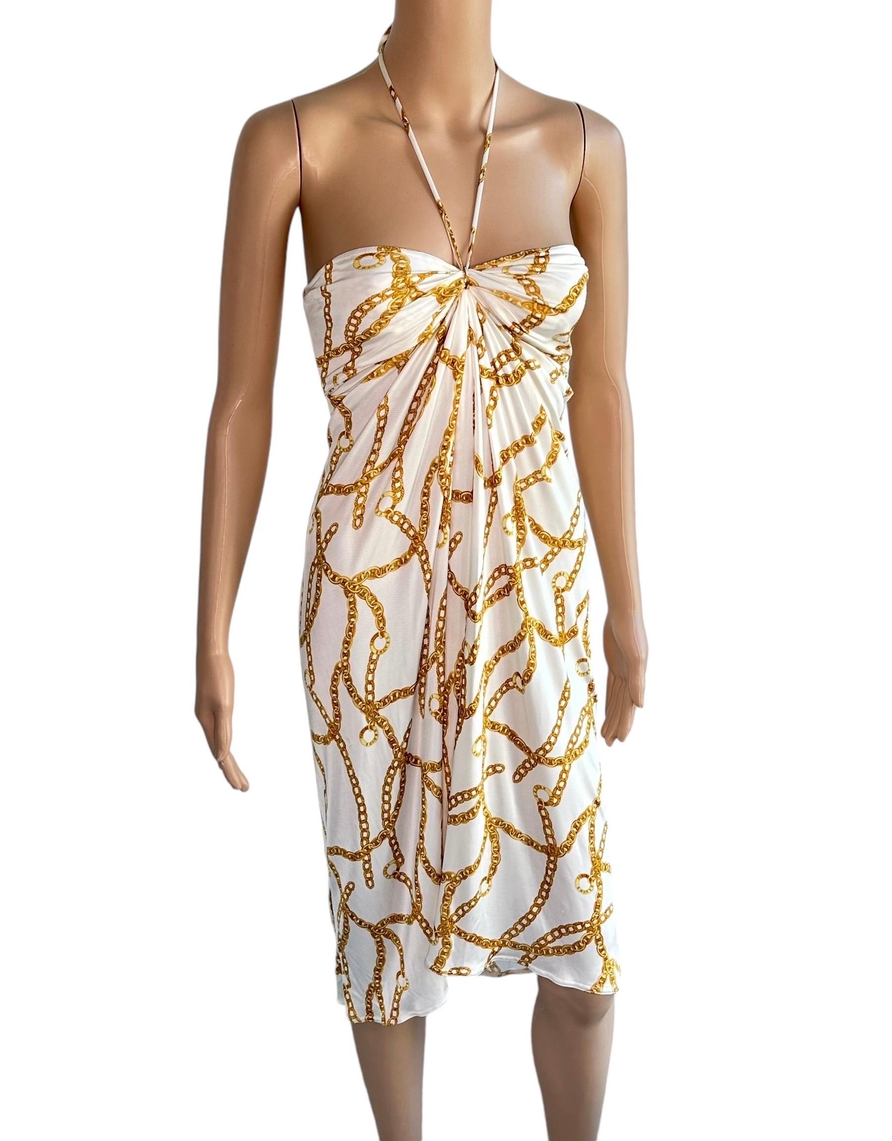 Gray Celine by Michael Kors S/S 2004 Gold Chain Logo Print Halter Dress For Sale