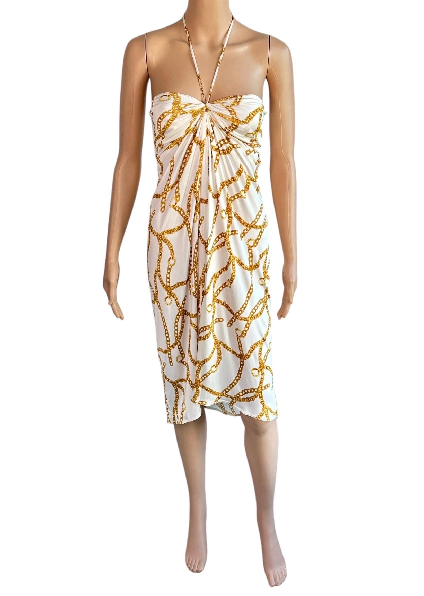 Celine by Michael Kors S/S 2004 Gold Chain Logo Print Halter Dress In Good Condition For Sale In Naples, FL