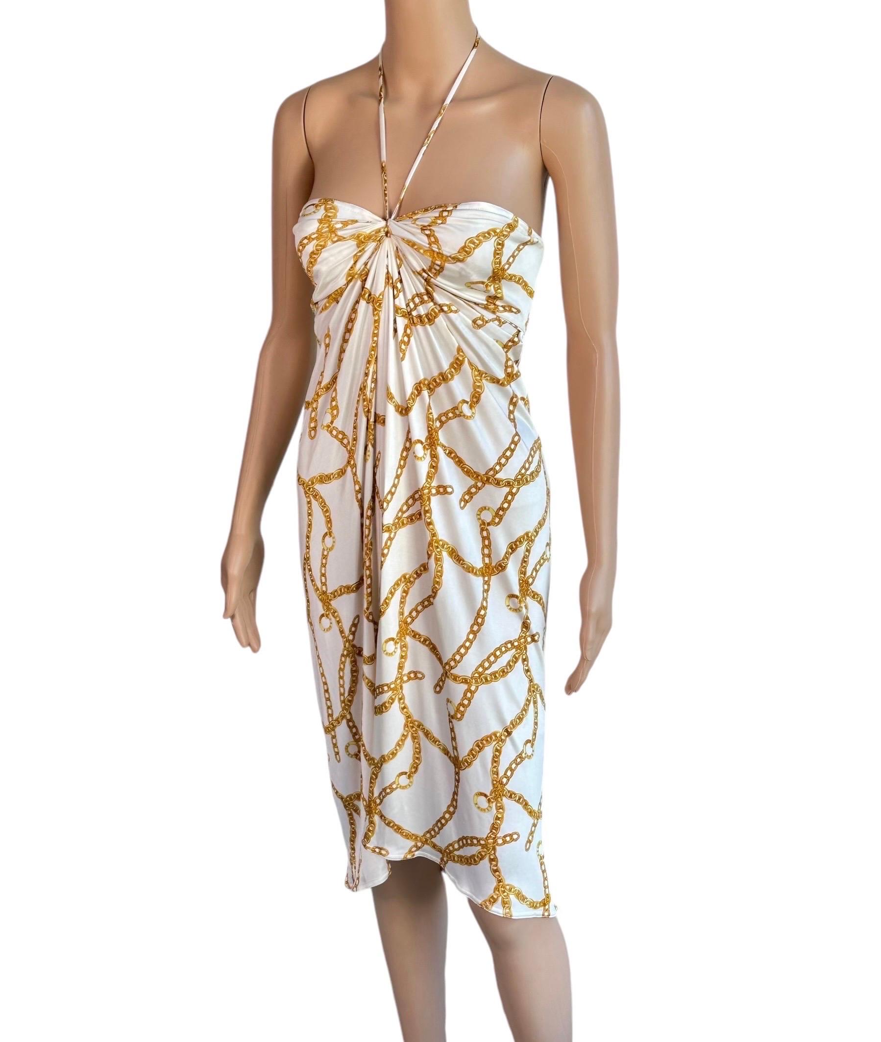 Women's Celine by Michael Kors S/S 2004 Gold Chain Logo Print Halter Dress For Sale