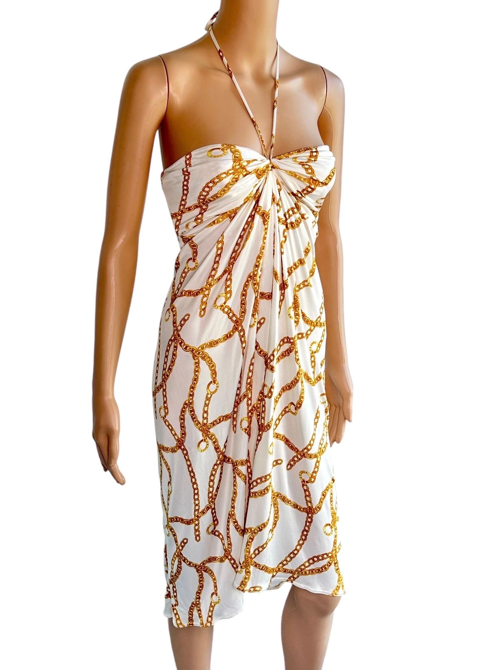 Celine by Michael Kors S/S 2004 Gold Chain Logo Print Halter Dress For Sale 1