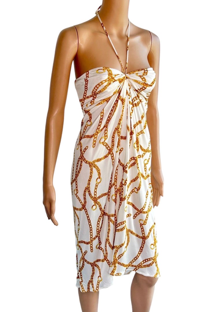 michael kors halter chain dress NWT Michael Kors Collection Size 12 Brown Silk Jersey Gold Chain Halter  Dress For Sale at 1stDibs