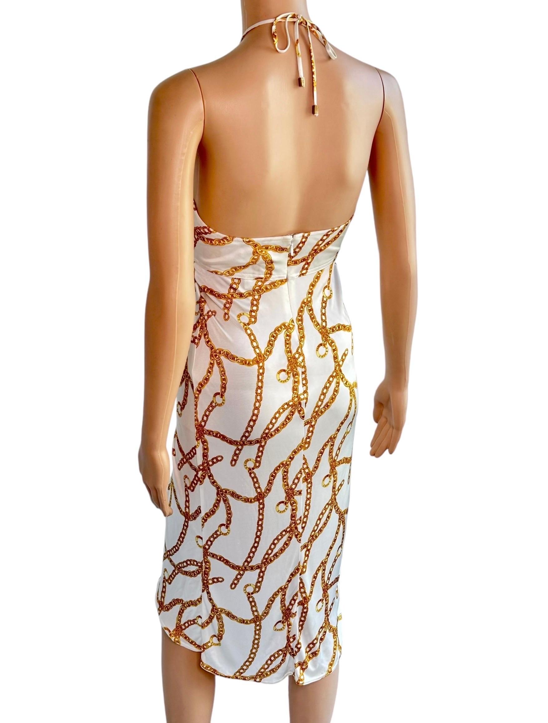 Celine by Michael Kors S/S 2004 Gold Chain Logo Print Halter Dress For Sale 2