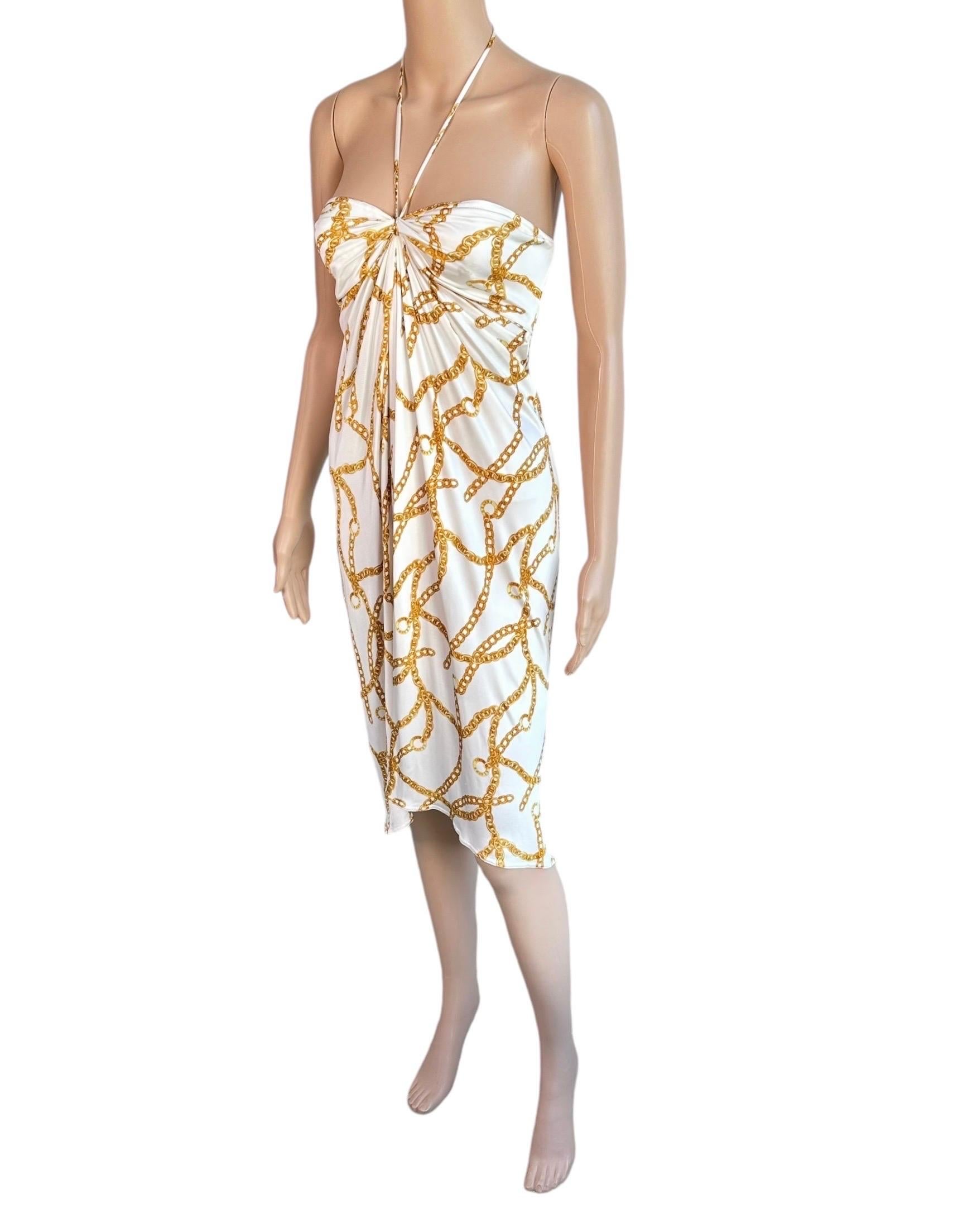 Celine by Michael Kors S/S 2004 Gold Chain Logo Print Halter Dress For Sale 3