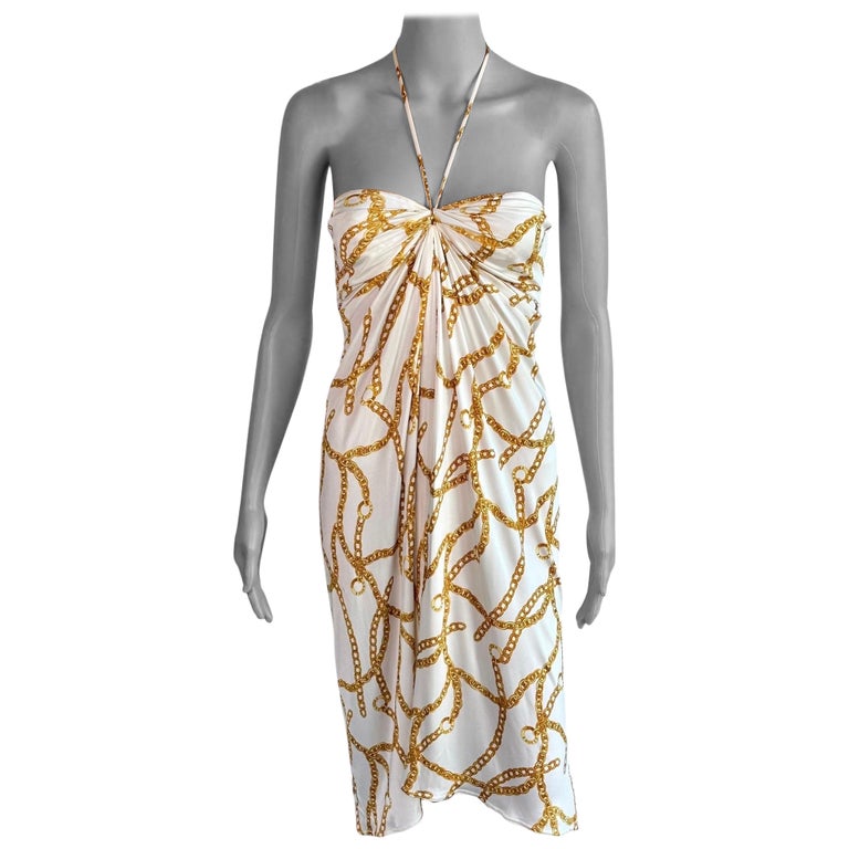 Celine by Michael Kors S/S 2004 Gold Chain Logo Print Halter Dress