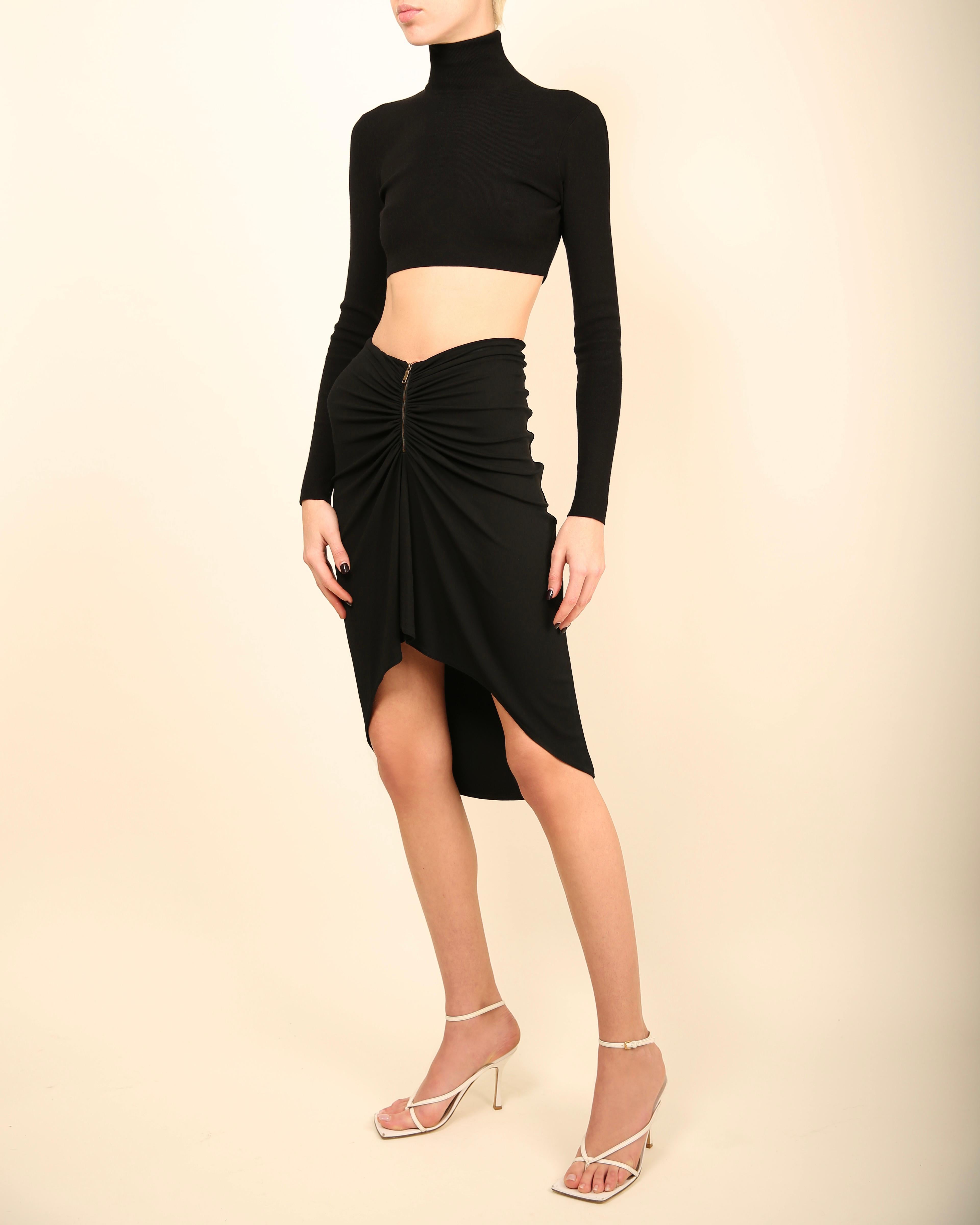 Black Celine by Michael Kors vintage back zip ruched stretch skirt 36 For Sale